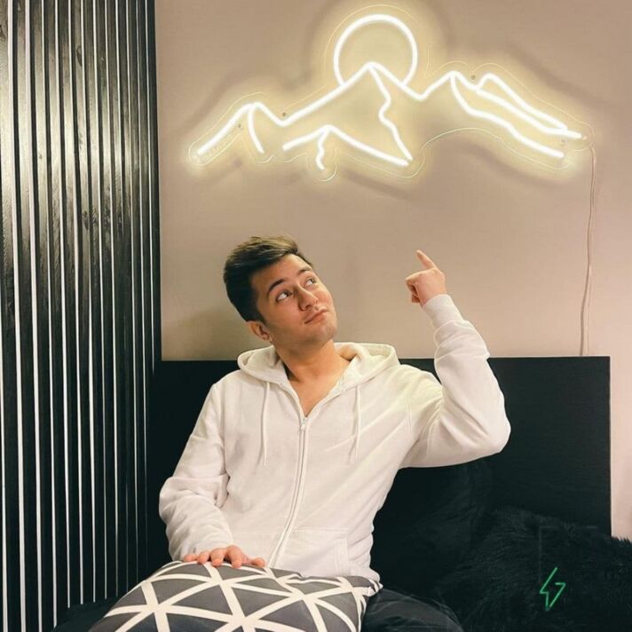Abstraktes Bergmotiv LED Neonschild mit Sonne Minimalistische Neon Wanddekoration für Wohnzimmer Schlafzimmer Büro und moderne Wohnräume