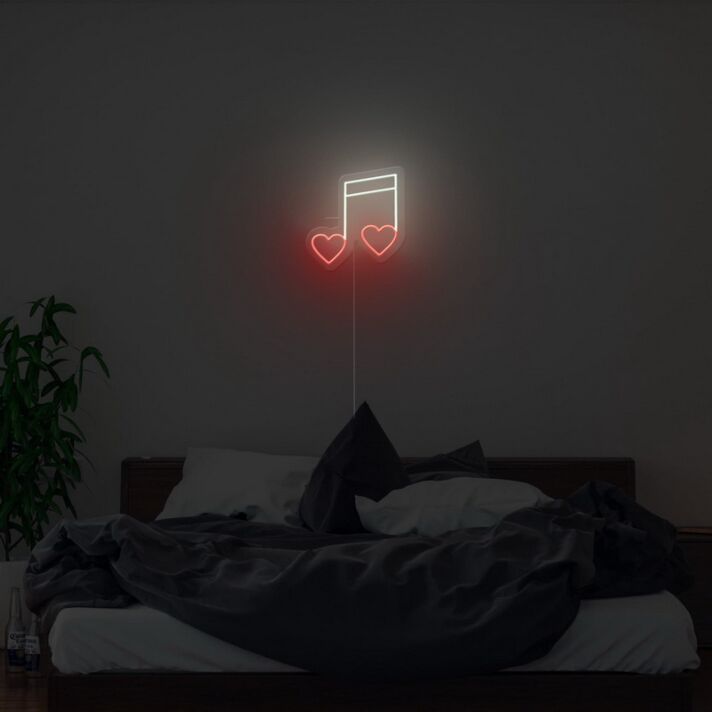 Abstraktes Musik und Herz Motiv LED Neonschild Sanfte Neon Wanddekoration für Schlafzimmer Wohnzimmer und ruhige Wohlfühlräume