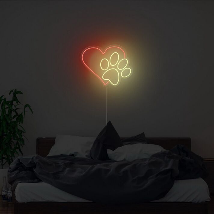 Herz und Pfotenmotiv LED Neonschild Schlichte Neon Wanddekoration für Tierliebhaber Schlafzimmer Wohnzimmer und gemütliche Räume