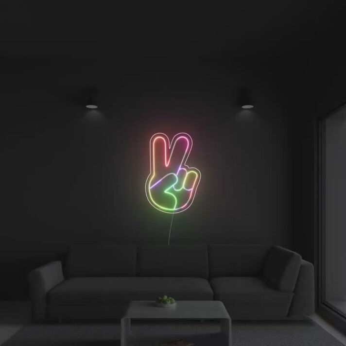 Abstraktes Peace Handzeichen LED Neonschild Modernes Neon Wandlicht mit Farbverlauf für Wohnzimmer Schlafzimmer und stilvolle Räume