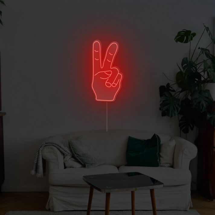 Minimalistisches Peace Handzeichen LED Neonschild Rotes Neon Wandlicht für Wohnzimmer Schlafzimmer und moderne ruhige Einrichtung