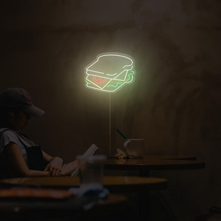 Sandwich LED Neonschild Moderne Wandbeleuchtung mit Burger Snack Motiv für Café Küche Restaurant und gemütliche Essbereiche