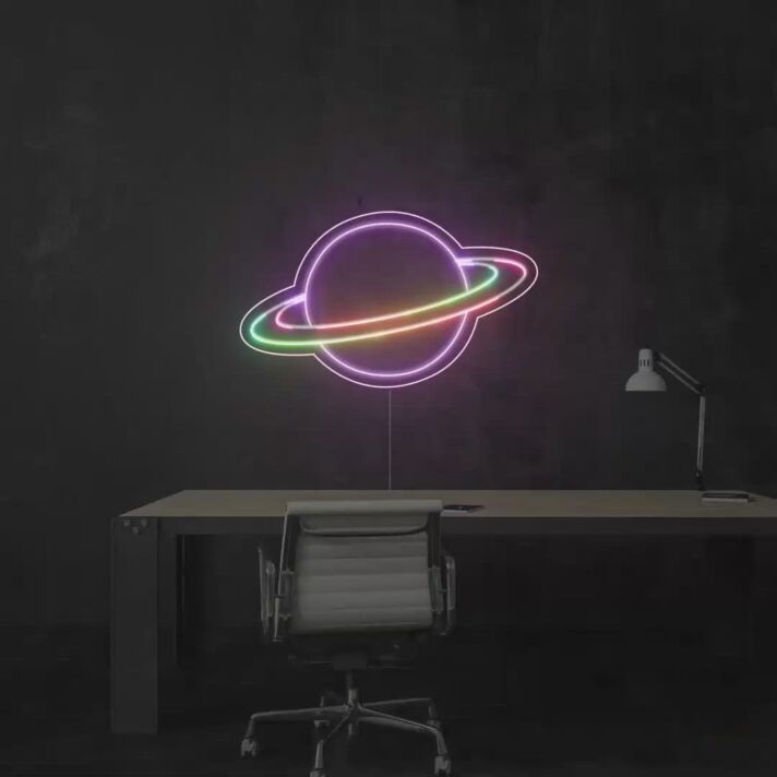 Planet LED Neonschild Modernes Wandlicht mit Ringplanet Motiv für Büro Gaming Zimmer Kinderzimmer und kreative Wohnräume