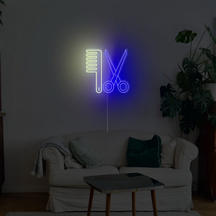 Friseur Werkzeuge LED Neonschild Schere und Kamm Wanddekoration für Barbershop Friseursalon Studio und moderne Arbeitsräume