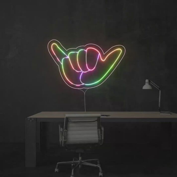 Buntes Handzeichen LED Neonschild Shaka Geste Moderne Wandbeleuchtung für Jugendzimmer Studio Arbeitszimmer und kreative Innenräume