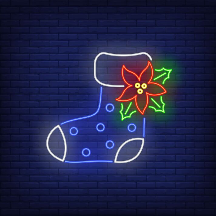 LED Neonschild mit Weihnachtsstrumpf und Weihnachtsstern Motiv für festliche Wanddekoration
