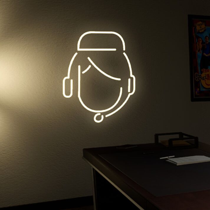 Dekoratives LED Neonschild mit Headset Person Symbol für Büro Studio Gaming und moderne Raumgestaltung