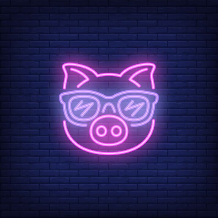 Cute Cartoon Pink Pig Sunglasses Neon Sign
