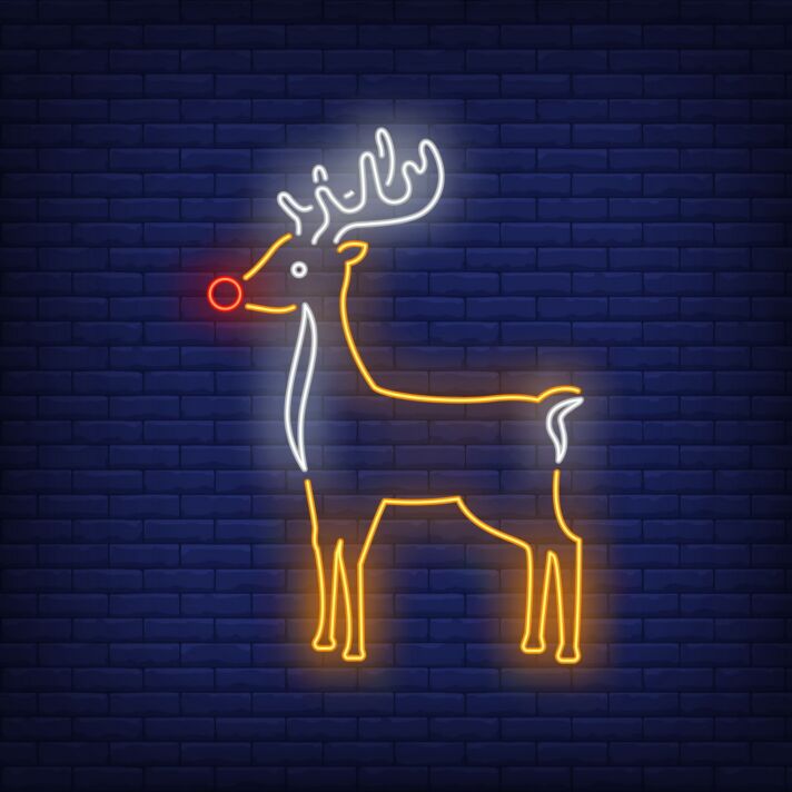 Dekoratives LED Neonschild mit Weihnachts Rentier und roter Nase für festliche Raumgestaltung