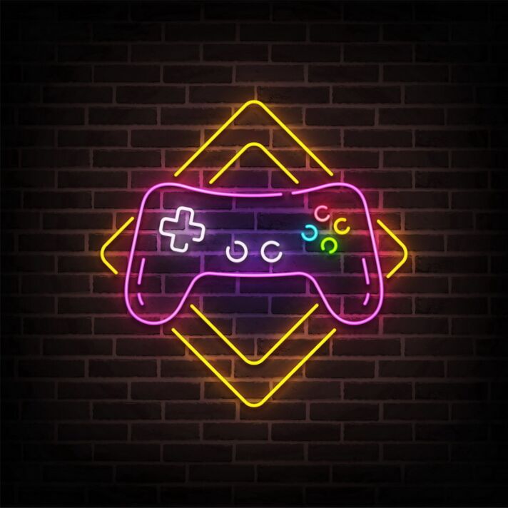 Dekoratives LED Neonschild mit Game Controller Symbol für Gaming Zimmer Studio und moderne Raumgestaltung
