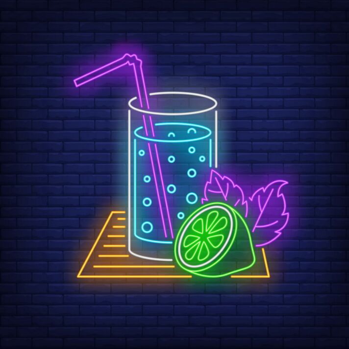 Dekoratives LED Neonschild mit Cocktail Glas Limette und Minze für Bar Küche und moderne Raumgestaltung