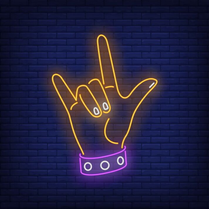 Dekoratives LED Neonschild mit Rock Hand Symbol für Musikzimmer Studio und moderne Raumgestaltung