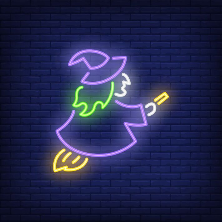 Dekoratives LED Neonschild mit niedlichem Geist Hexe Motiv für Halloween Party Kinderzimmer und verspielte Wanddekoration
