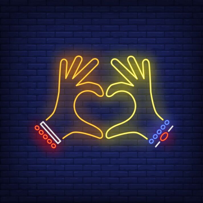 Stilvolles LED Neonschild mit Herz Hand Geste für Schlafzimmer Wohnzimmer und moderne romantische Wanddekoration