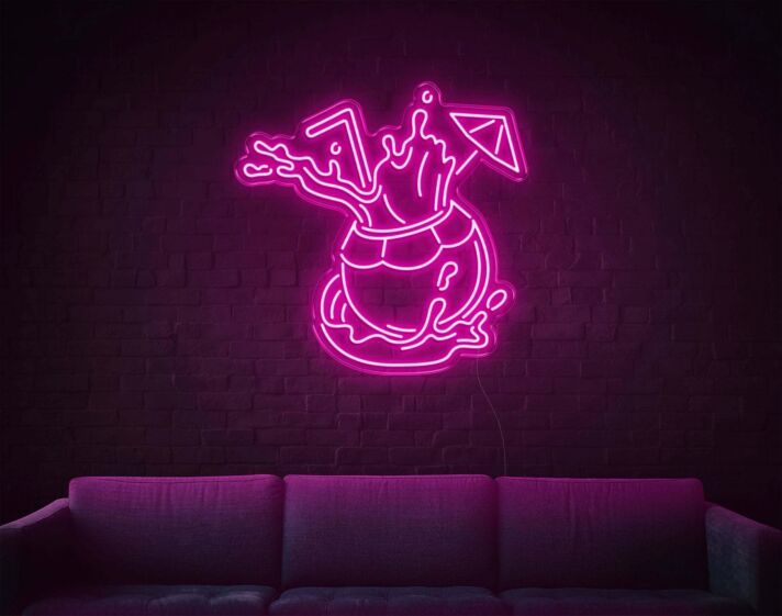 Cocktailglas mit Strohhalm und Schirmchen LED-Neonschild Bar Wohnzimmer