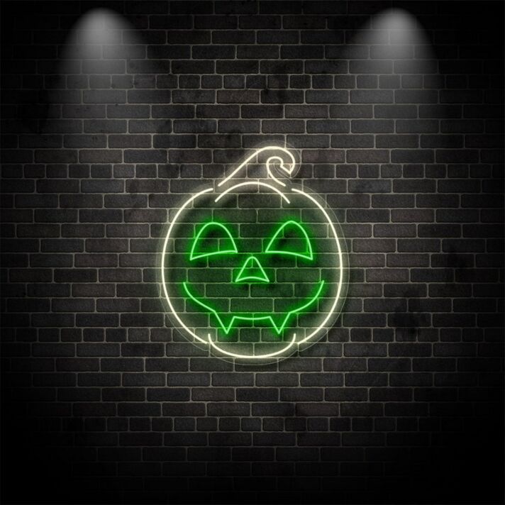 Halloween Kürbis LED Neonschild mit freundlichem Gesicht als stimmungsvolle Wanddekoration für Zuhause, Party, Fenster und saisonale Dekoration