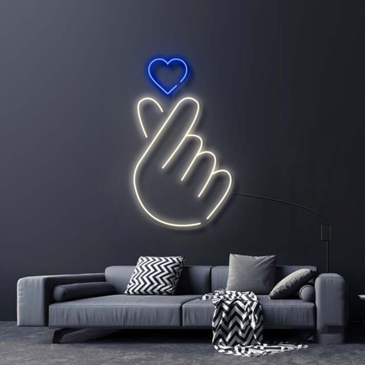 LED Neonschild mit Fingerherz Motiv als moderne Wanddekoration für Wohnzimmer, Schlafzimmer oder als liebevolles Geschenk