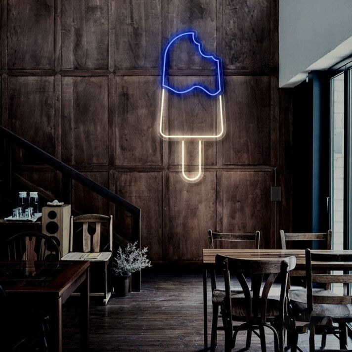Modernes LED Neonschild Eis am Stiel als stilvolle Wanddekoration für Café, Küche, Dessertladen oder moderne Wohnräume