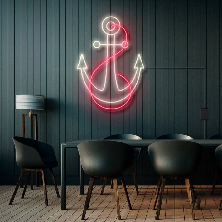 Modernes LED Neonschild Anker als maritime Wanddekoration für Wohnzimmer, Restaurant, Bar oder stilvolle Geschäftsräume