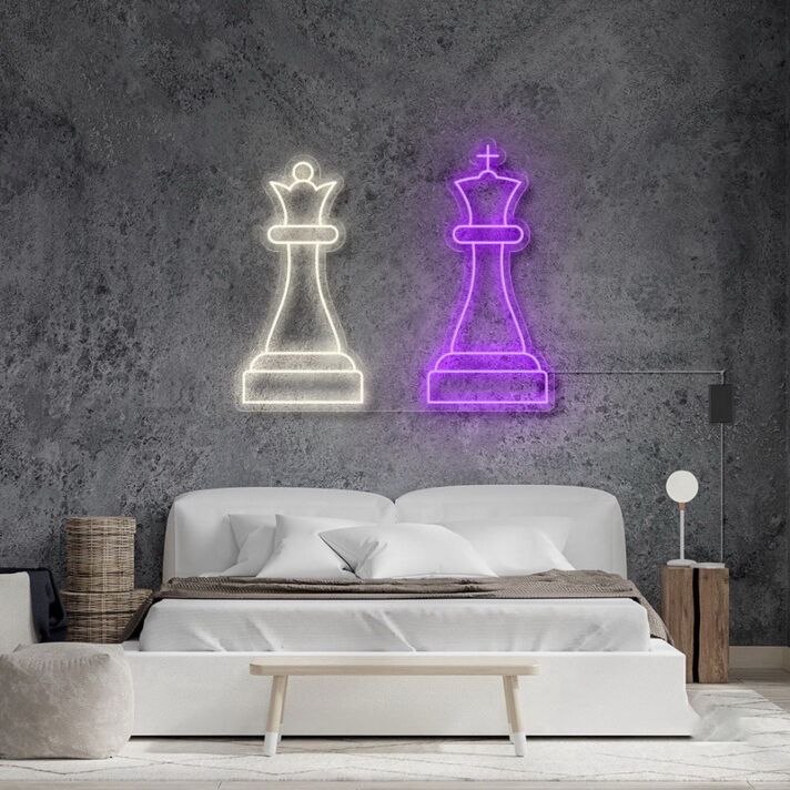 Schach König LED Neonschild im minimalistischen Doppel Design für Schlafzimmer Wohnzimmer und moderne Wanddekoration