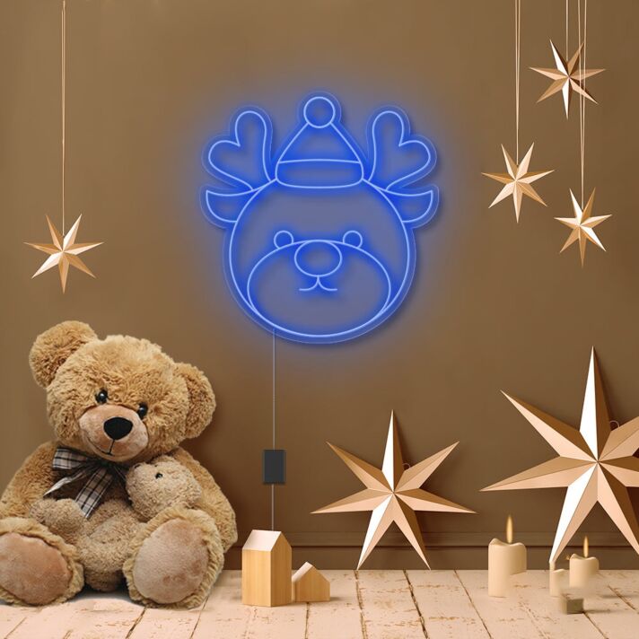 Weihnachtliches LED Neonschild mit Bärenmotiv als sanfte Wandbeleuchtung fürs Kinderzimmer