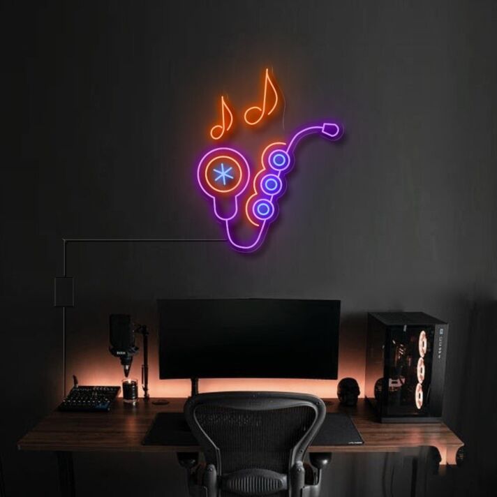 Buntes Saxophon LED Neonschild mit Musiknoten für Gaming Zimmer Musikstudio und moderne Wanddekoration