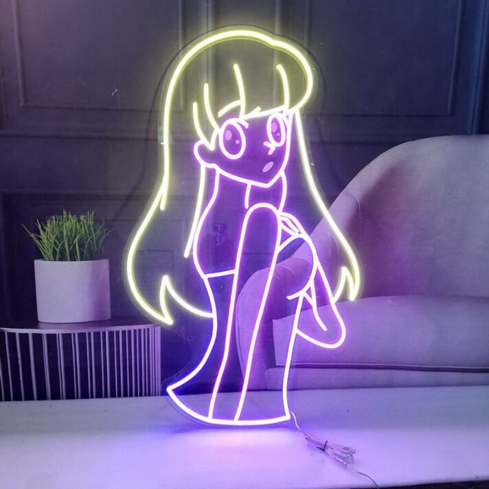 Niedliche Cartoon Mädchen LED Neonschild als dekorative Wandbeleuchtung im japanisch inspirierten Design