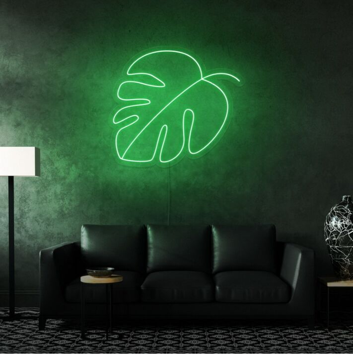 Grünes Blatt LED Neonschild als moderne Wanddekoration für Wohnzimmer Büro oder kreative Innenräume