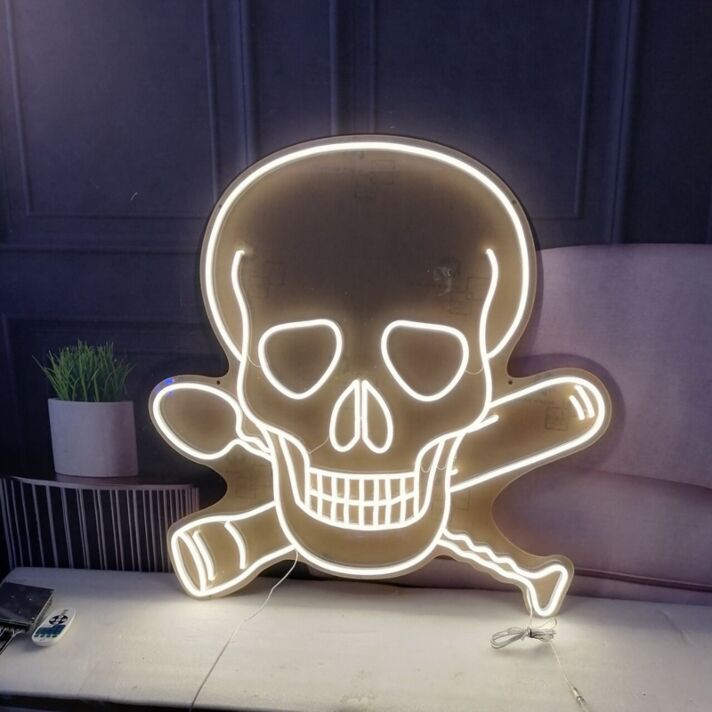 Totenkopf LED Neonschild mit gekreuzten Knochen für moderne Wanddekoration Wohnzimmer Gaming Zimmer und Bar