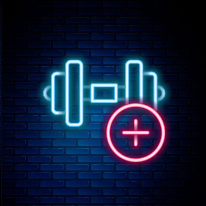 Modernes Hantel LED Neonschild mit Plus Symbol für Fitnessraum Home Gym und sportliche Wanddekoration