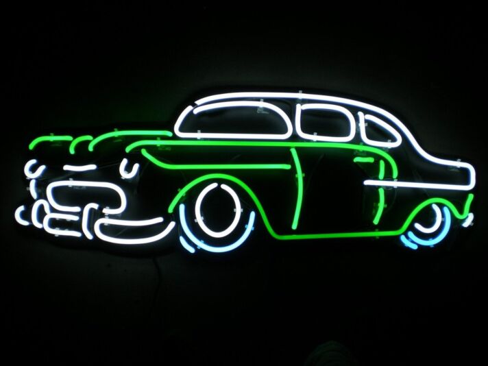 Grünes Retro Oldtimer Auto LED Neonschild als dekorative Wandbeleuchtung für Garage Werkstatt oder Hobbyraum