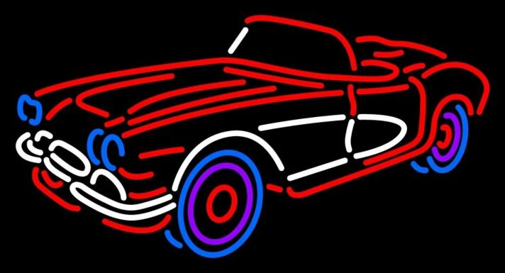 Retro Cabrio Auto LED Neonschild im Neon Art Design als stilvolle Wanddekoration für Garage Männerzimmer oder Wohnraum