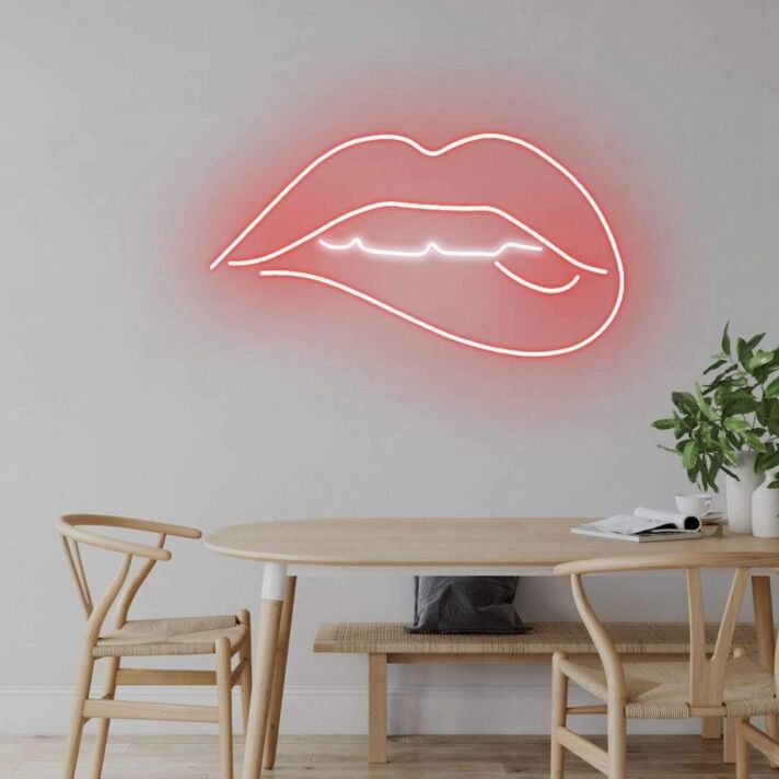 Lippen mit leichtem Biss LED-Neonschild Wohnzimmer Bar