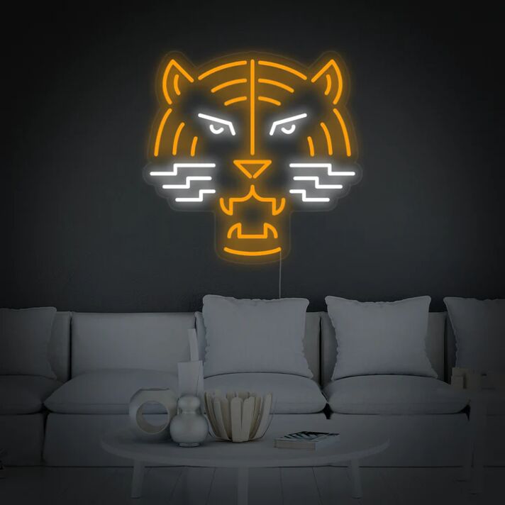 Tiger Kopf LED Neonschild im modernen Neon Art Design als stilvolle Wanddekoration für Wohnzimmer Schlafzimmer oder Männerzimmer