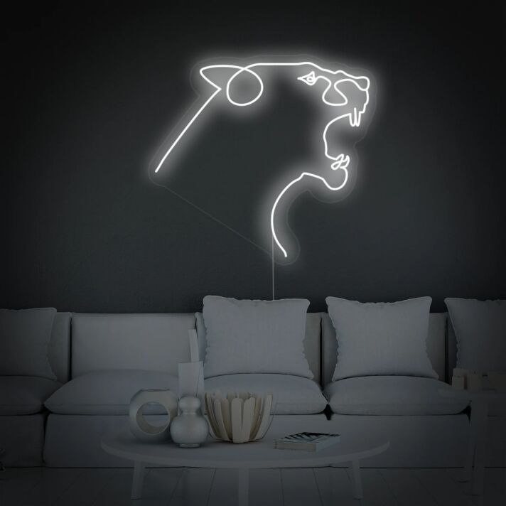 Abstraktes Tiermotiv LED Neonschild im minimalistischen Linien Design als moderne Wanddekoration für Wohnzimmer oder Schlafzimmer