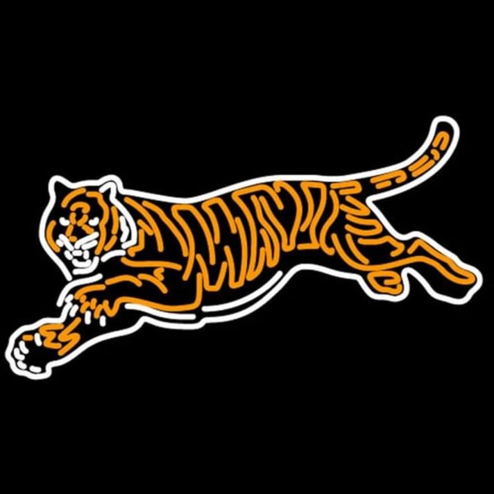 Stilisiertes Tiger Motiv LED Neonschild in dynamischer Linien Illustration mit moderner Neonbeleuchtung für urbane Wanddekoration
