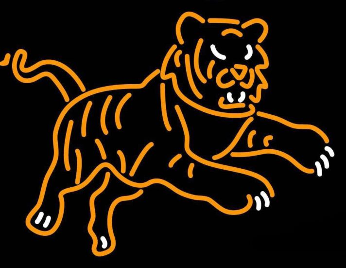 Stilisiertes Tiger Motiv LED Neonschild im grafischen Linien Design mit moderner Neonbeleuchtung für zeitgemäße Wanddekoration