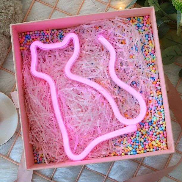 Katze LED Neonschild in Rosa im verspielten Design als leuchtende Wanddekoration für Kinderzimmer Jugendzimmer und Geschenkideen