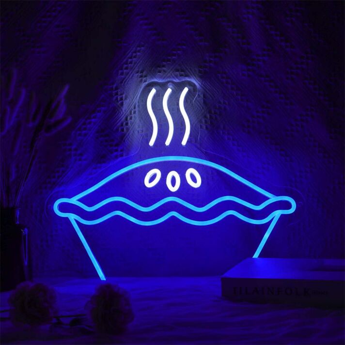 Kuchen LED Neonschild mit Dampf Motiv im verspielten Design als leuchtende Wanddekoration für Küche Café und Jugendzimmer