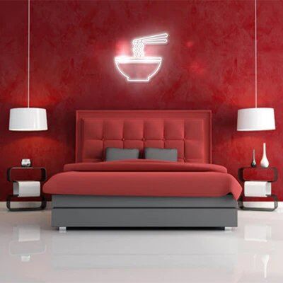 Minimalistisches Ramen LED Neonschild mit Schüssel und Stäbchen Motiv als ruhige Wandbeleuchtung für Schlafzimmer Wohnzimmer und modernes Zuhause