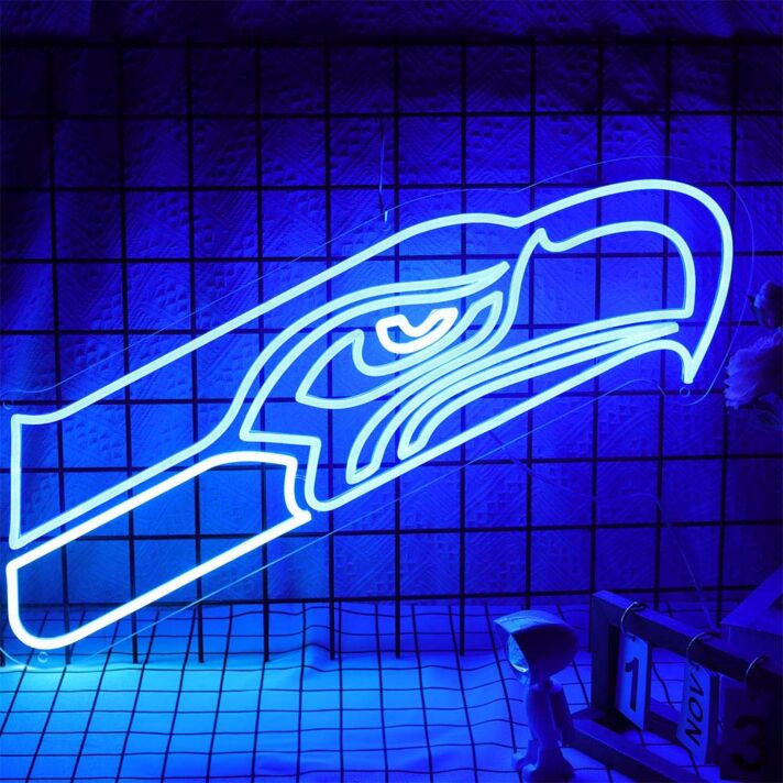 Abstraktes LED Neonschild in dynamischer Linienform als moderne Neon Wandbeleuchtung für Sport Zimmer Studio und kreative Räume
