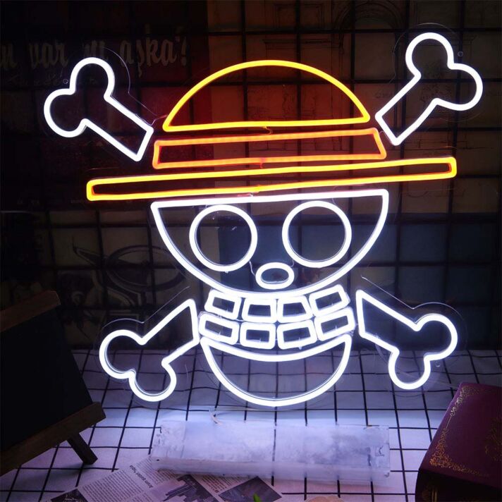 LED Neonschild mit Cartoon Piraten Schädel Motiv als auffällige Neon Wanddekoration für Jugendzimmer Gaming Räume und moderne Bars