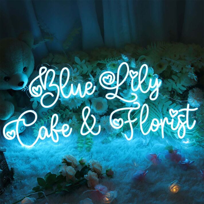 Blue Lily Cafe & Florist LED-Neonschild für Cafe und Blumengeschäft