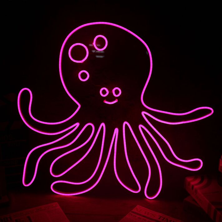 Cute Cartoon Octopus LED Neon Sign Pink Animal Wall Decor for Bedroom Kids Room Game Room
