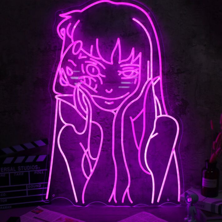 Anime Style Girl Mask LED Neon Sign Pink Purple Aesthetic Wall Decor for Bedroom Game Room Studio