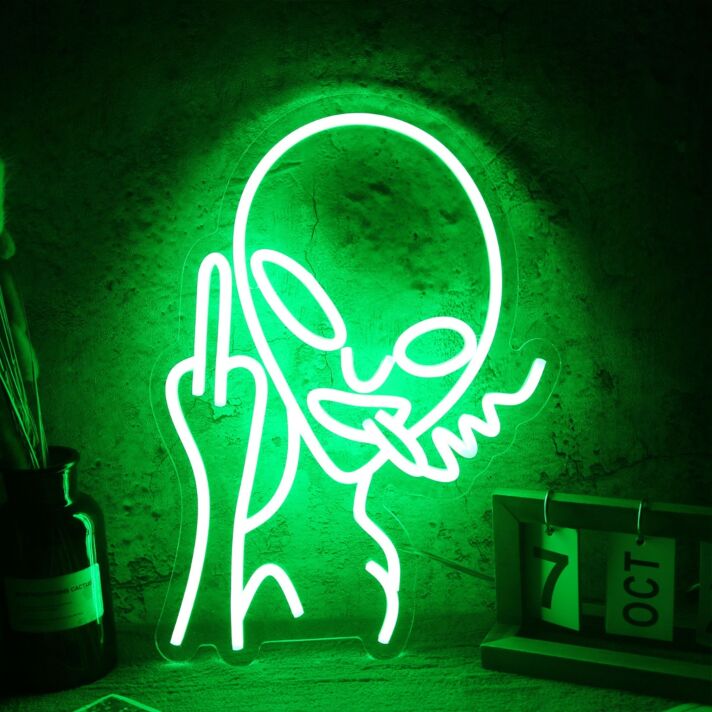 Green Alien LED Neon Sign with Attitude Abstract Character Neon Wall Art for Game Room Studio Man Cave and Modern Space Decor