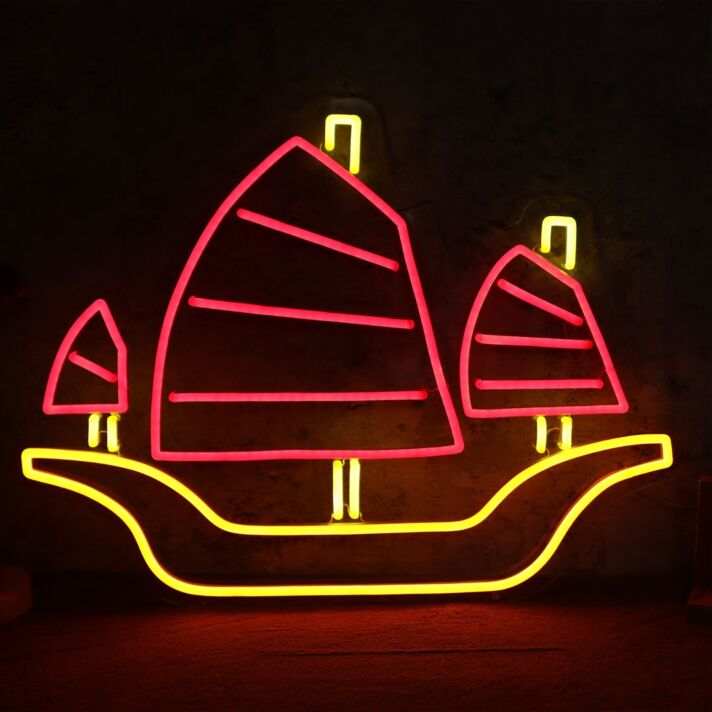 Bunte LED Neonschilder mit Bäumen auf Hügel Motiv für Wohnzimmer und Kinderzimmer