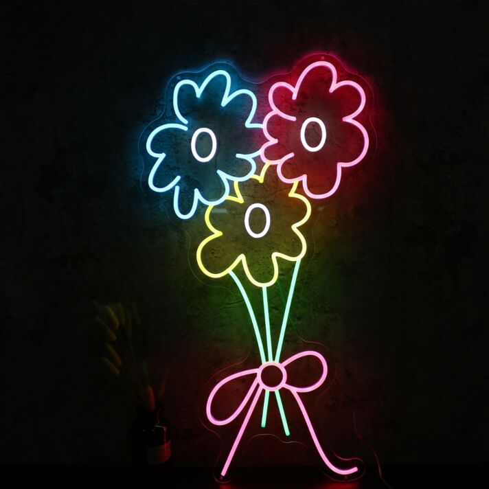 Dekoratives LED Neonschild Blumenstrauß farbenfrohes Neon Wandlicht mit Blumenmotiv für Wohnzimmer Schlafzimmer oder stilvolle Wohnräume