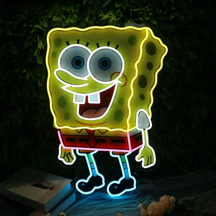 LED Neonschild Cartoon Schwamm Figur Neon Licht Wanddekoration für Kinderzimmer oder Gaming Raum