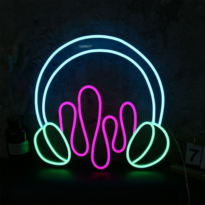 Modernes LED Neonschild Kopfhörer Motiv abstraktes Neon Wandlicht für Musikzimmer Studio Schlafzimmer oder Gaming Raum